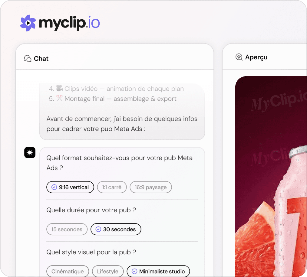 Dashboard Myclip de personnalisation d’une vidéo produit